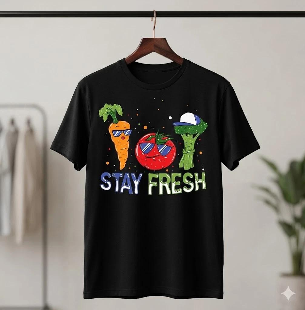 Unisex Adult Funny Cartoon Stay Fresh Fny Veggie Squad Cartoon Vege... XXXXL