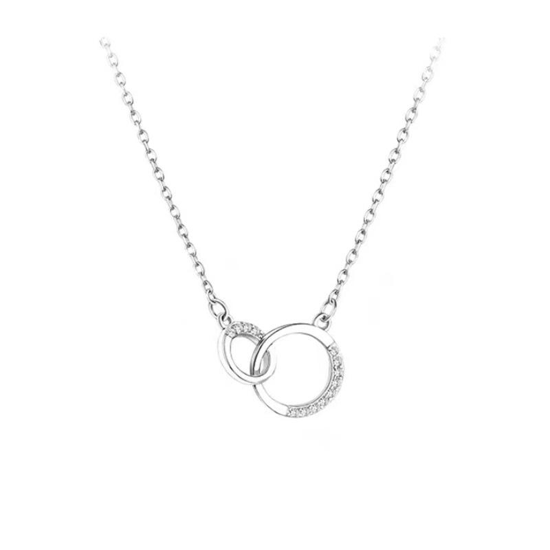 S925 sterling silver double ring necklace Korean version versatile commuter interlocking pendant simple high-end exquisite collarbone chain