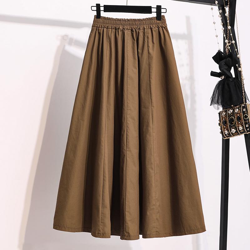 MOJTA Women's Clothing High Waist Spring Autumn Plus Size Thin A-line Skirt Loose Casual Mid-length Skirt