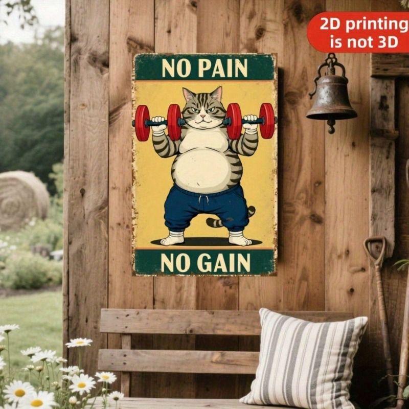 Vintage Power Cat Kettlebell Lifting Metal Poster Wall Decor for Home Bar Garage