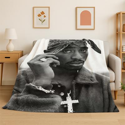 Rapper Eminem Tupac 15pac Hip Hop Rap God Flannel Blanket Soft Warm Throw Blanket for Bedroom Living Room Bed Travel Picnic