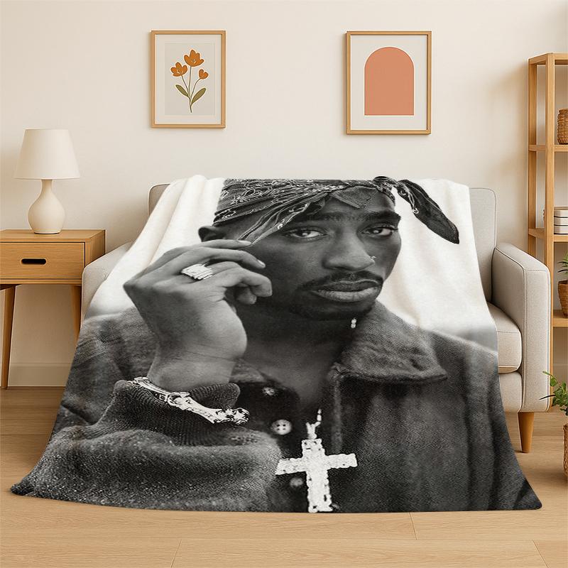 Rapper Eminem Tupac 15pac Hip Hop Rap God Flannel Blanket Soft Warm Throw Blanket for Bedroom Living Room Bed Travel Picnic 75X95CM