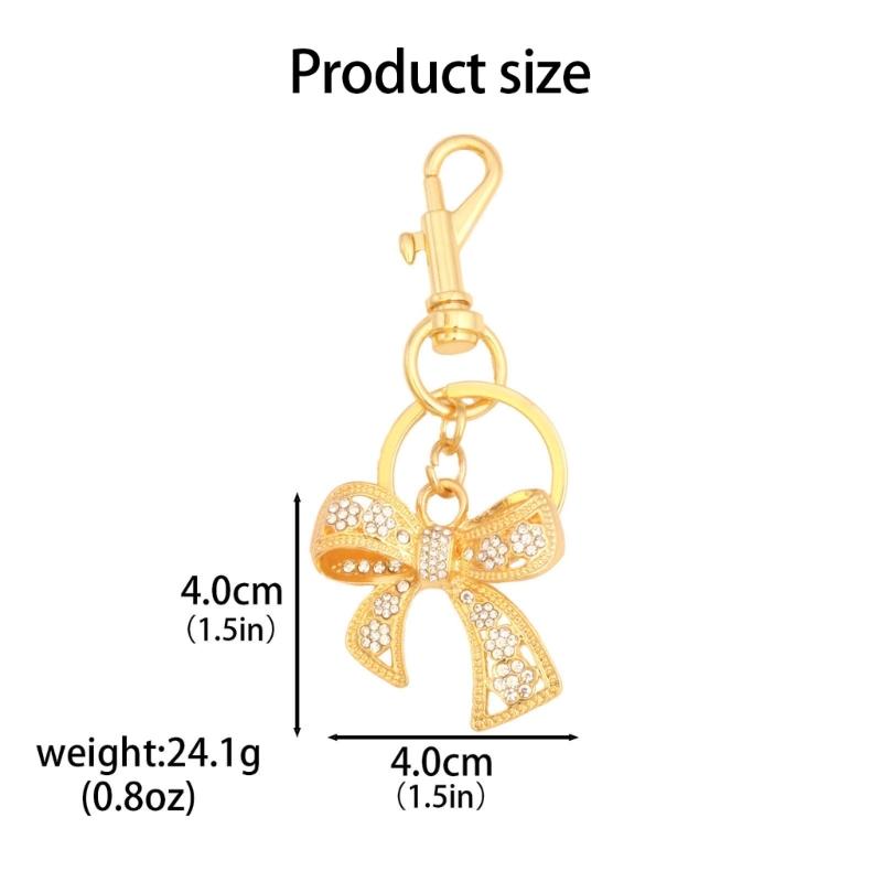 Metal Bowknot Keychain with Sparkling Rhinestones Elegant Gift for Women Fashionable Keyring Pendant