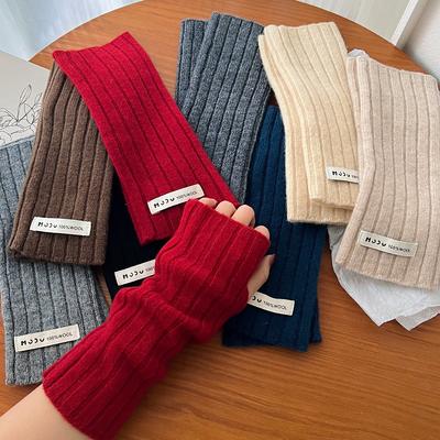 100% Wolle Gestrickte Kurze Handschuhe Winter Neu Halbfinger Anti-Frost Ärmel Einfarbig Vielseitige Mode
