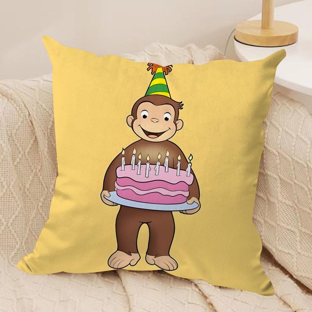 GeorgeThe Curious Monkey Cushion Cover Soft Plush Fabric DoubleSided Printed Sofa Cushion Cover for All Seasons Home Decor Gift