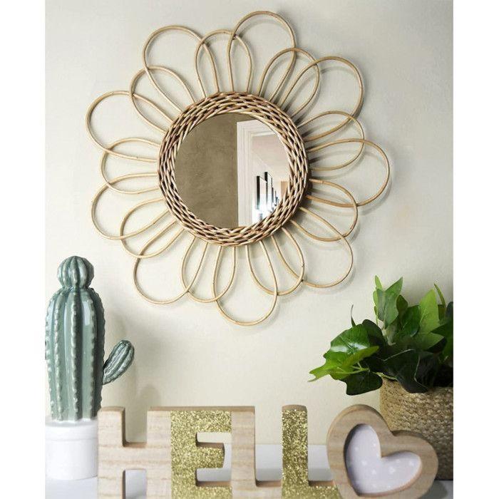 Miroir "Fleur" rotin D38cm - Atmosphera createur d'interieur
