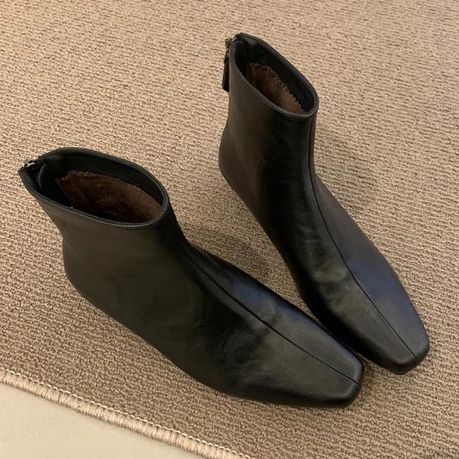 Ghete de damă până la gleznă din piele întoarsă, călduroase, cu vârf pătrat, din piele, de zăpadă, de marcă, cu pluș, din bumbac, la modă, Chelsea, cu toc mic, fashion, confortabile, botine de damă