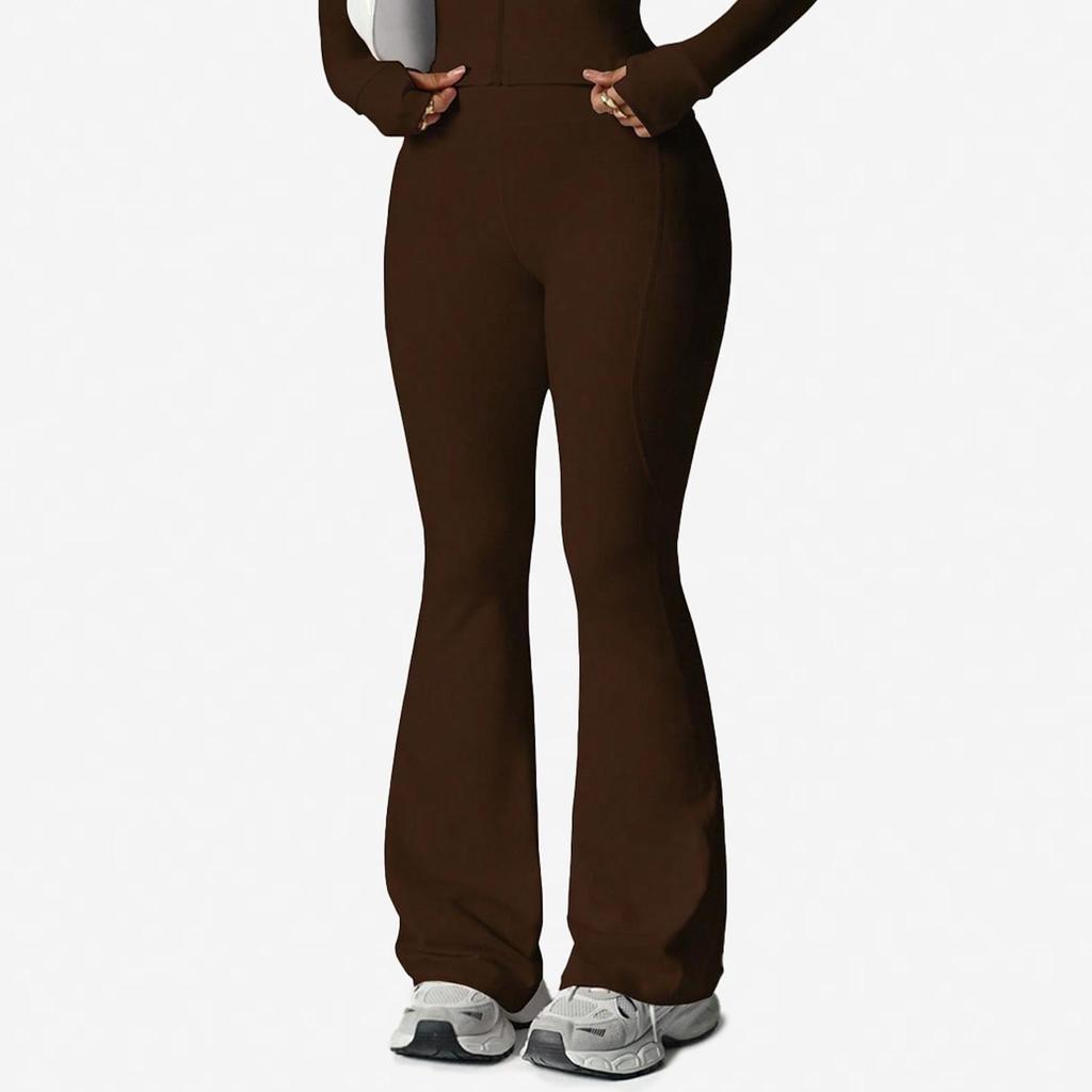 Waist-Cinching Yoga Set: Long-Sleeve Jacket & Butt-Lifting Micro-Flare Pants - Women's Sportswear for Autumn/Winter.