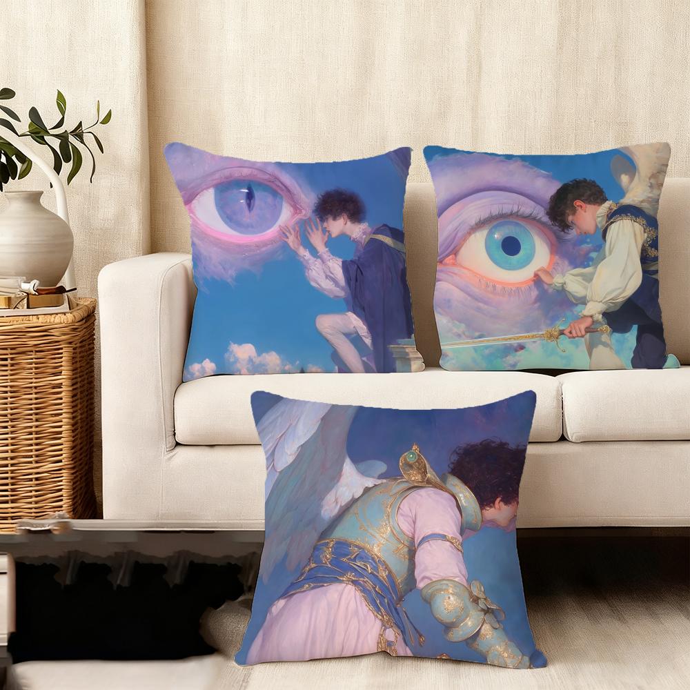 Angel Digital Art Cool Cushion Cover Anti-dustmite Pillowcase Invisible Zipper Silky Short Plush Sofa Cushion Cover