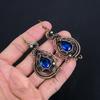 London Blue Topas 999 Kupferdraht umwickelte Ohrringe, Handgefertigter Edelstein-Ohrschmuck, Geschenke für Ehefrau Brandneue Ohrringe