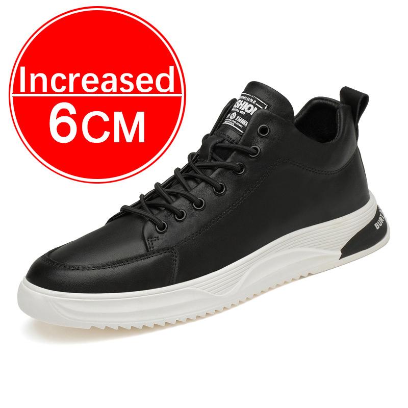 Genuine Leather Men Skataboard Shoes Elevator 6/8CM Height Increase Sports Hollow Breathable Sneakers Heightening Shoes