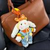 Niedlicher Hängeplüsch Hase mit langen Ohren Regenbogenpullover Plüsch Schlüsselanhänger Puppe Taschenanhänger Taschen Dekoration Autoanhänger