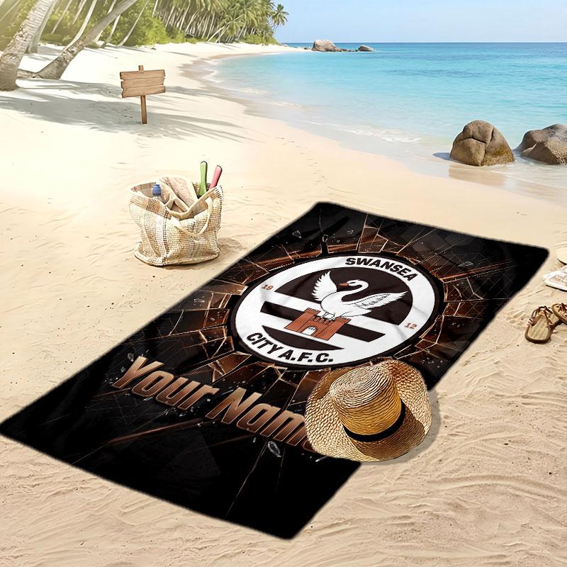 Swansea City FC Personalisiertes Bedrucktes Strandtuch Fußballlogo Unterstützung Benutzerdefinierter Name Text Absorptionsfähiges Handtuch für Sport Reisen Besonderes Geschenk