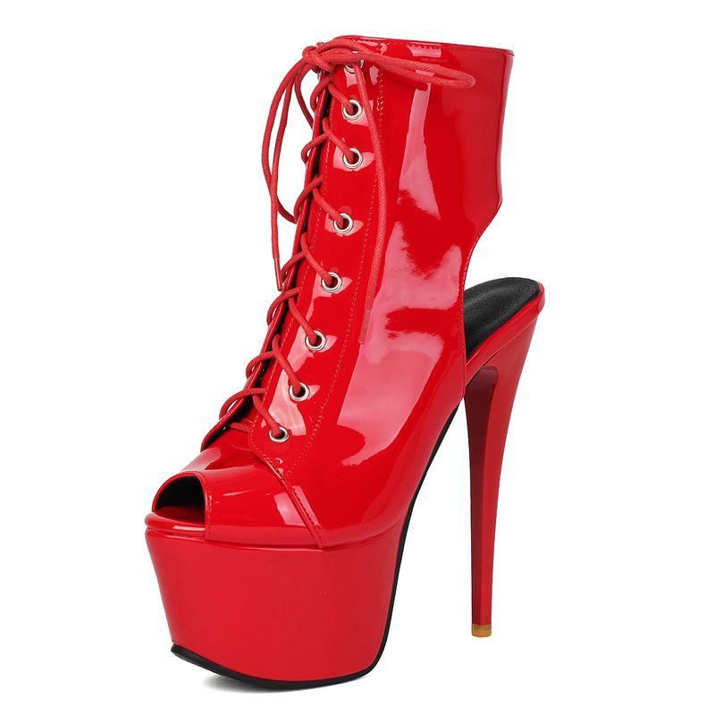 

Gold Women Sandals Peep Toe 15cm Stiletto Heel 6cm Platform Zipper Lace Up Plus Size 45 46 46 Sexy Dating Party Shoes 39 червоний