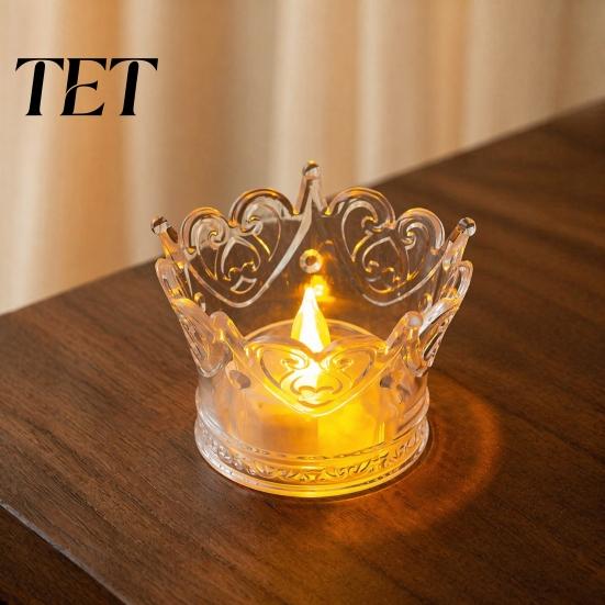 Jewelry Storage Box Crown LED Tea Light, Flameless Faux Crystal Candle Night Birthday Party Supplies Romantic Wedding Decor, Creative Gift for