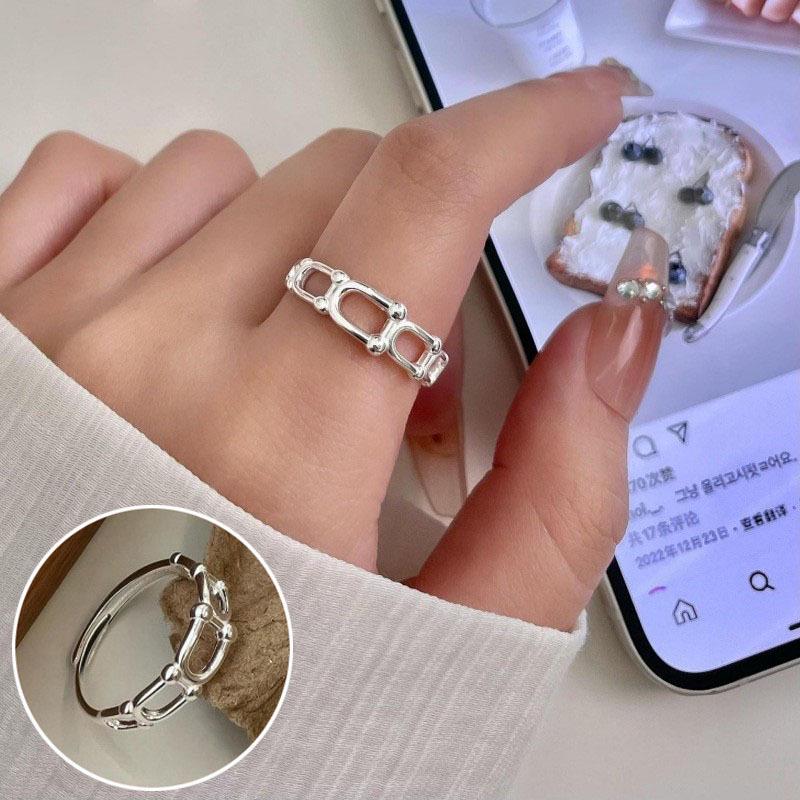 Korean S925 Silver Cross Military Flower Ring: Retro, Adjustable, Fashionable Hip-Hop Index Finger Design for Women.