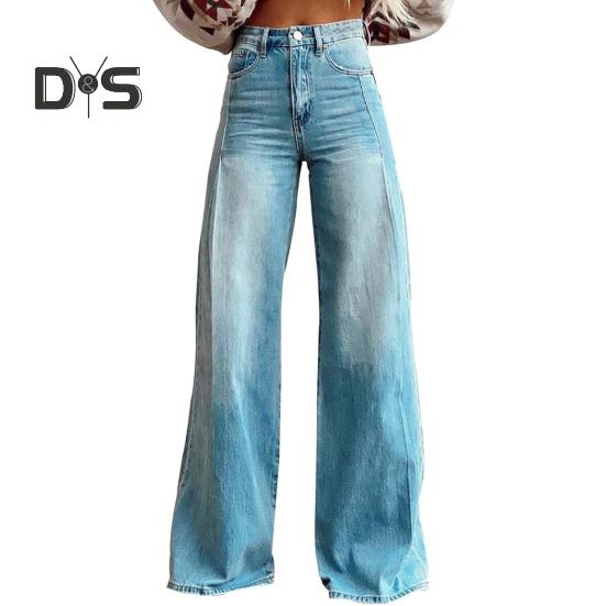 

Женские широкие брюки с высокой талией, повседневные брюки с 3D-принтом, карманами, застежкой-молнией на пуговицы, джинсовые брюки S белый/синий