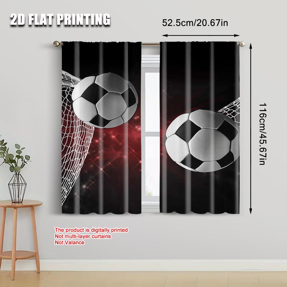 Flat Printing Curtains Soccer Balls Goal Net Image Polyester Without Electricity Versatile Use Holiday Family Set Of 2 Made