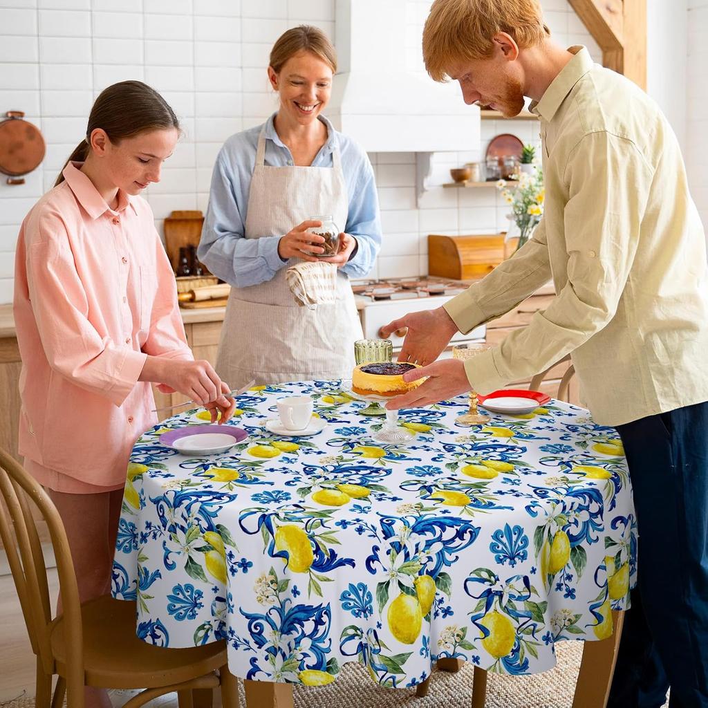 Zitronen Runde Tischdecke Italienische Zitronen Stoff Tischdecke Waschbar Frühling Sommer Tischdecke