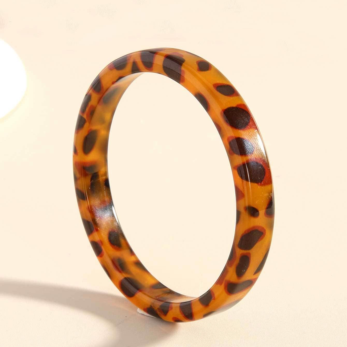 

Vintage Leopard Coffee Acrylic Resin Chunky Bangles for Women Goth Geometric Round Charm Hand Bracelets 2025 Couple Jewelry