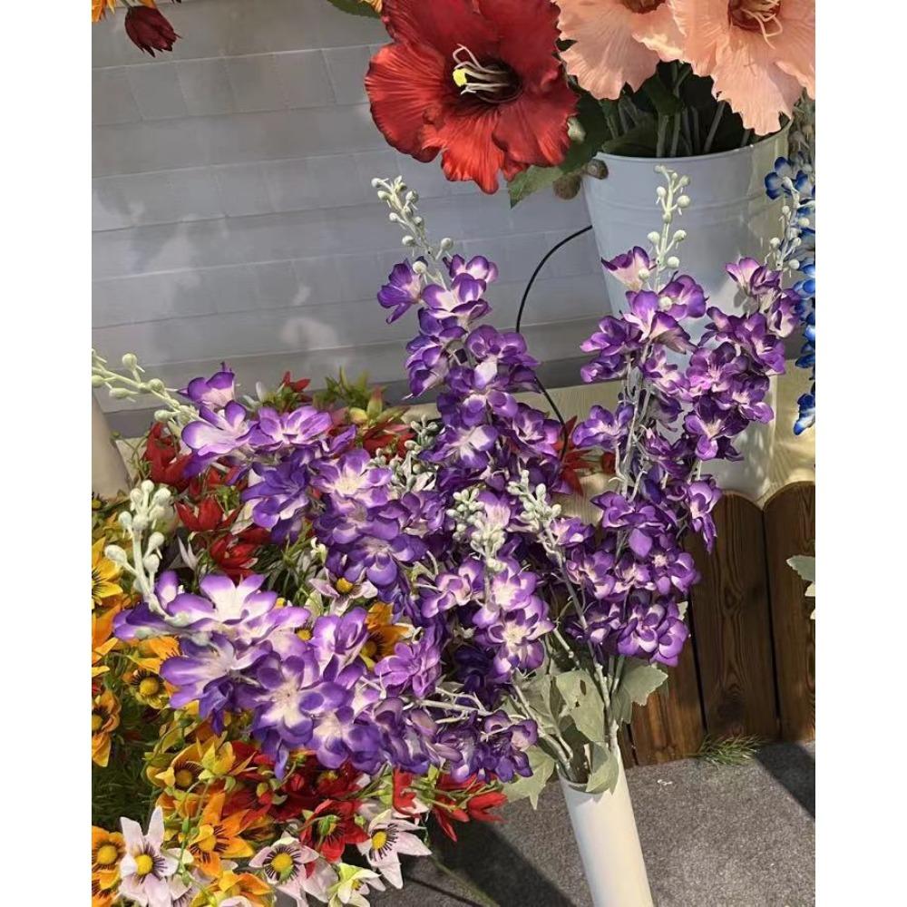 Artificial Flocking Delphinium Simulation Flowers, Wedding Flower Arrangement 2-pronged Large Delphinium Hotel Decoration Fake F