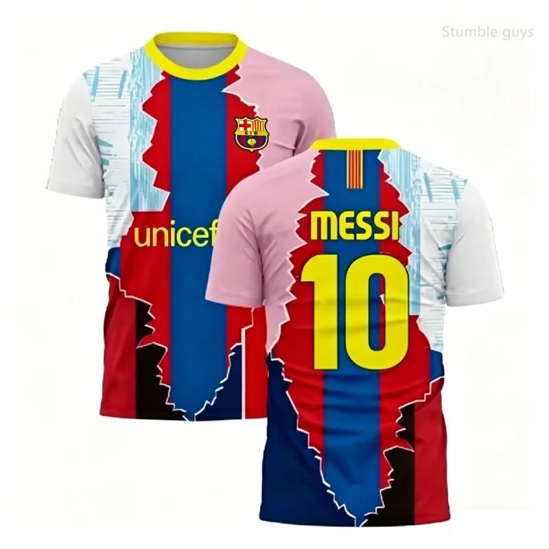 Men Messi No.10 Summer Football Short Sleeve T-shirt Jersey Fashion Oversized Daily Workout Wear Tops Kids Clothes