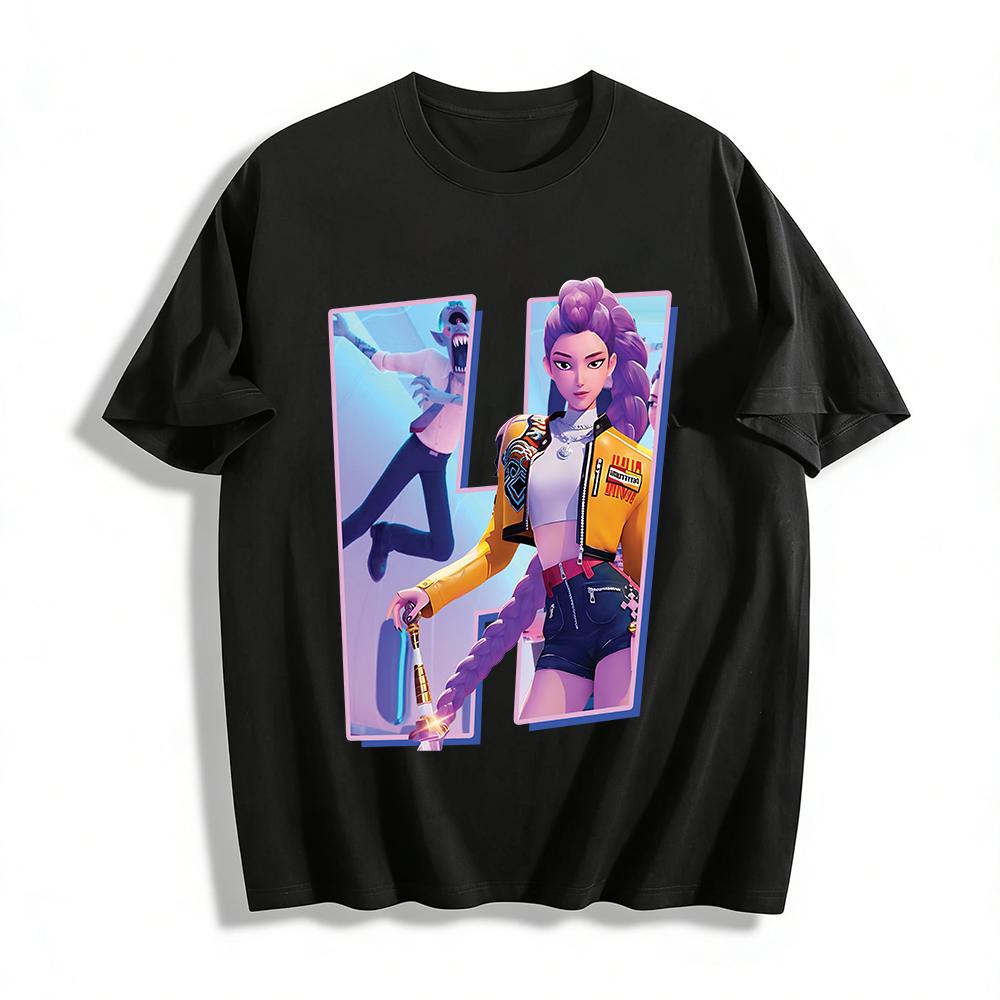 

Cyberpunk Cool Girl VS Zombie Print Streetwear Loose Casual Unisex Short Sleeve T-Shirt Pure cotton T-shirt XXS