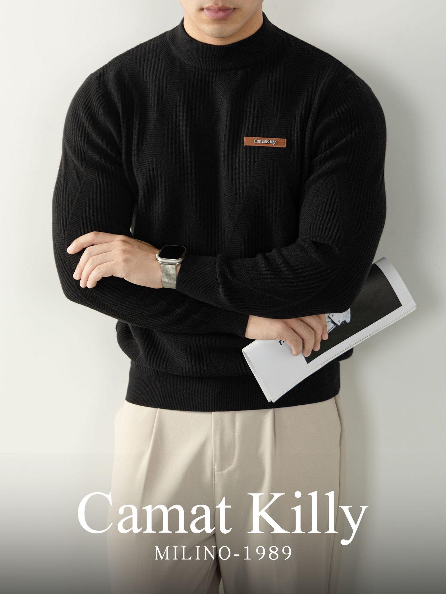 High Neck Jacquard Wool Sweater: Thick, Three-Dimensional Texture, Lock-in Temperature, Autumn/Winter Men s Wear 2XL