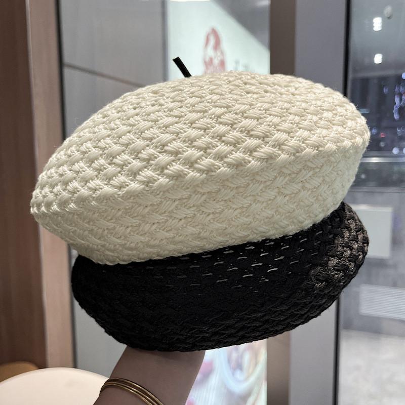 Small Fragrance Style Beret Hat For Women Summer Breathable Knitted Fashion Accessory
