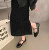 Fashion Flat Shoes for Women Spring Autumn 2024 Mary Jane Shoes New Square Toe Black Bow Loafers Women  Ladies Shoes Large Size 43 44