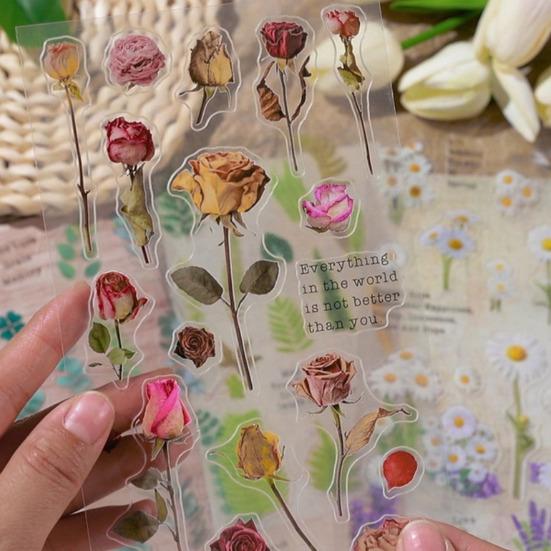 1 Set Flower Plants Scrapbook Sticker with 10 Paper Sheet Waterproof PET DIY Notebook