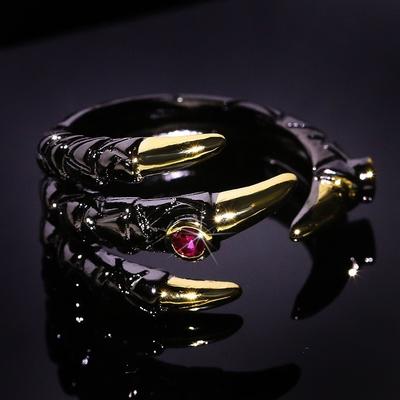 Vintage Metall Drachen Klaue Ring für Männer Persönlichkeit Punk Zwei Ton Intarsien Rosa Zirkon Dämon Ring Party Schmuck