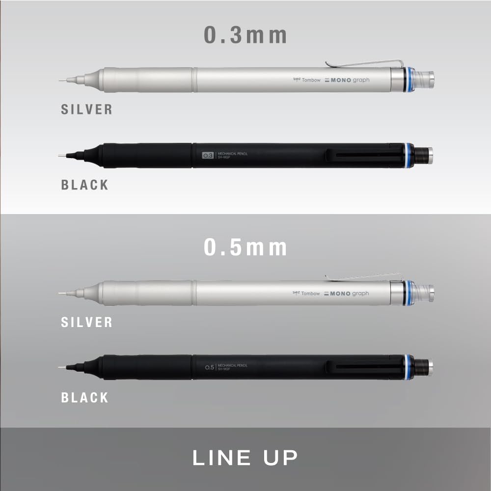 Tombow MONO Graph Fine Mechanical Field of Low Center of Pencil, 0.3mm (Wide View, Gravity), Silver, DPA-111A