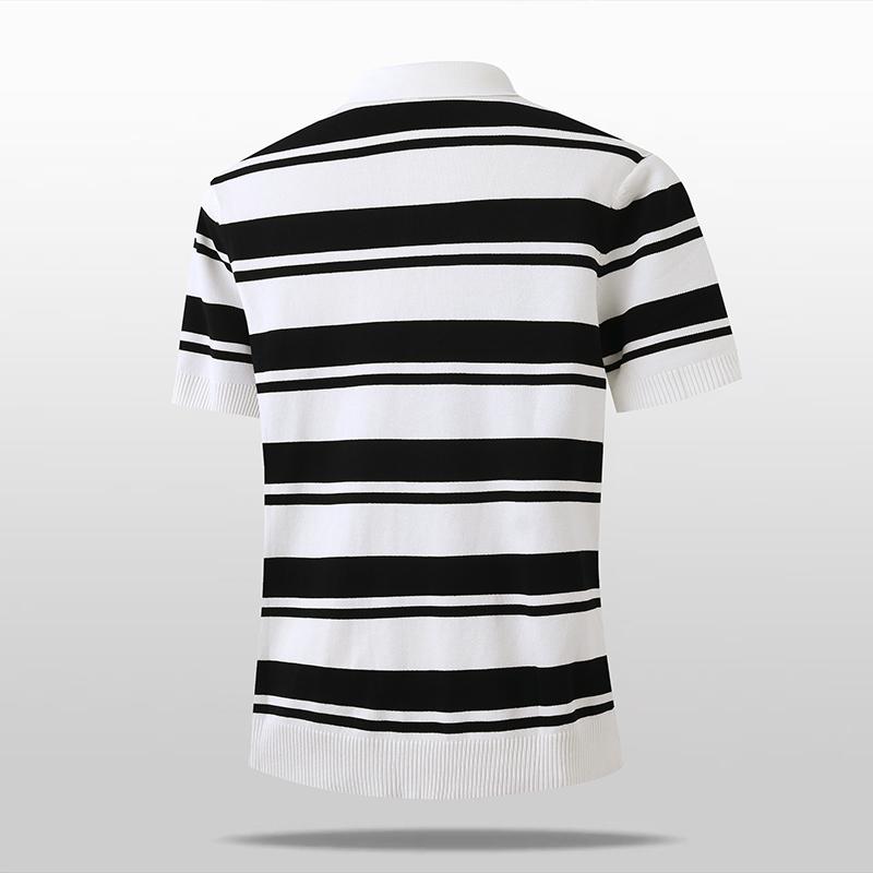 Lapel Men's Ice Silk Striped Sweater Short-sleeved T-shirt Sweater Comfortable And Versatile Half-sleeved T-shirt Shirt Top