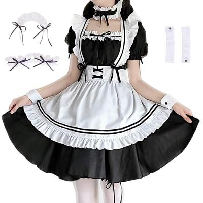 Asminlee Maid Cute and Gakuen Alice Cute Maid Plus Size Fancy Top and Bottom Unisex Costume, Popular, Long, Black, Costume, Beginner's Set, Outfit,