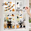 Cartoon Pumpkin Window Cling 4 Sheets Halloween Electrostatic Glass Stickers, Pumpkins Castle Bats Bright Color Decals PVC Waterproof Static
