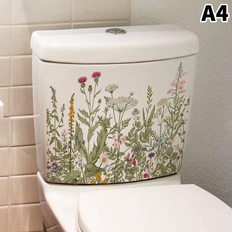 1Pcs Flower Floral Toilet Stickers Green Plant Leaves Wall Stickers Decoration Waterproof Self-Adhesive Decals Bathroom Sticker