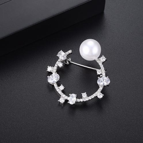 LUOTEEMI Broches Wedding Pearl Circle Brooches for Women Bijoux Safety Scarf Hijab Pin