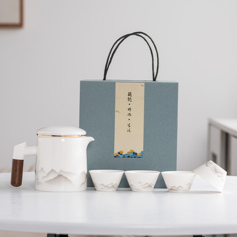 

Guochao Ceramic Travel Tea Set Outdoor Portable Kuaike Cup Teacup Tea Tray Complete Set Business Gifts