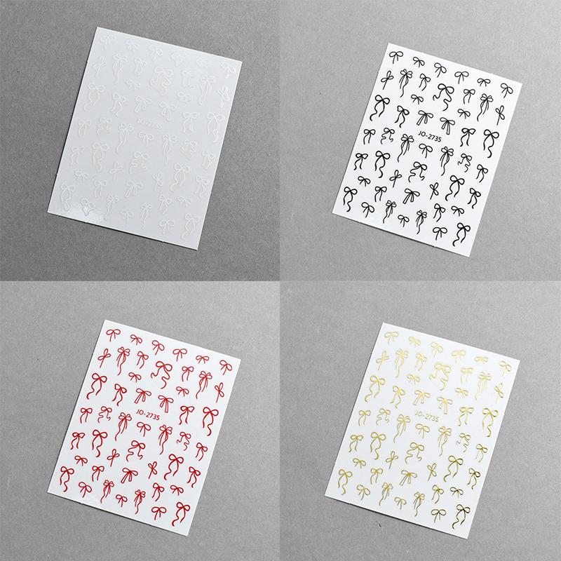 Lovely Simple Bronzing Line Bowknot 3D Self Adhesive Nail Art Decorations Stickers Ribbon Charming Cute Manicure Decals