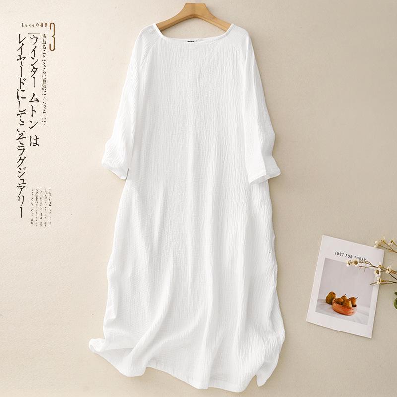 

Ретро льняное платье с V-образным вырезом, свободного кроя, большого размера для женщин L белый