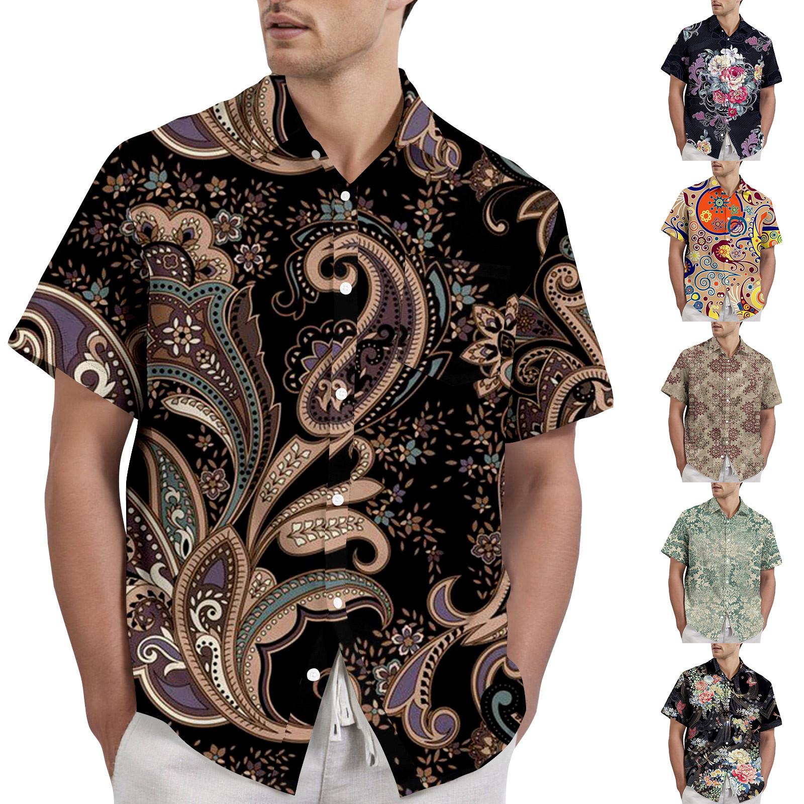 

Retro Bohemian Print - Men s Casual Short Sleeved Shirt M