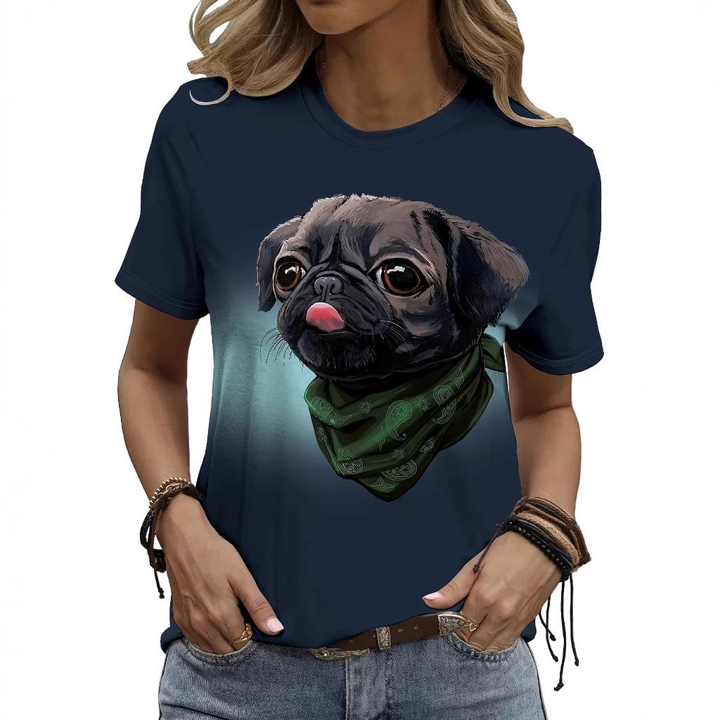 Summer Round Neck 3D Animal Print T-shirts Fashionable Casual Short Sleeved Women's T-shirts