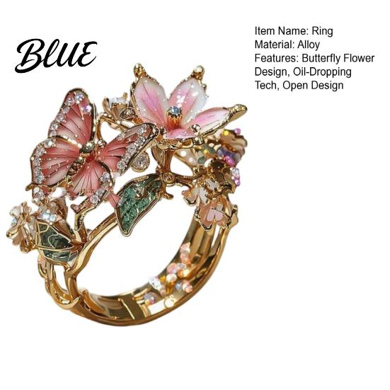 Vivid Butterfly Ring Lightweight Alloy Finger Ring Flower Shape Adjustable