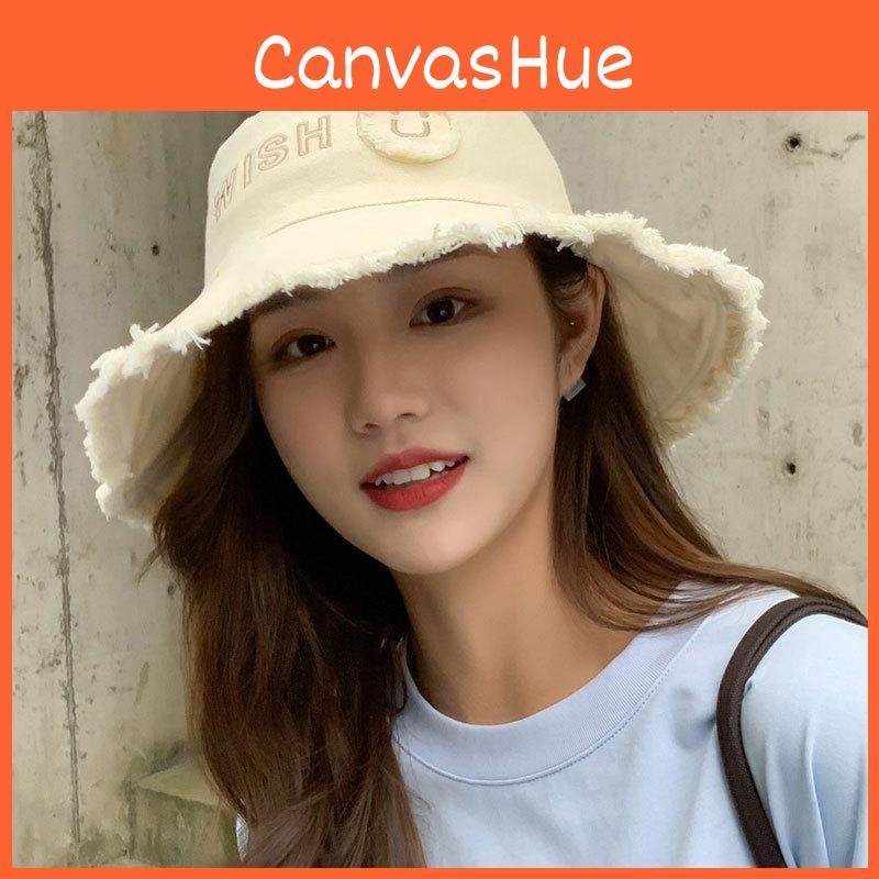 Fashionable Summer Women's Sun Hat With Large Brim And Smiley Face Embroidery For Sun Protection