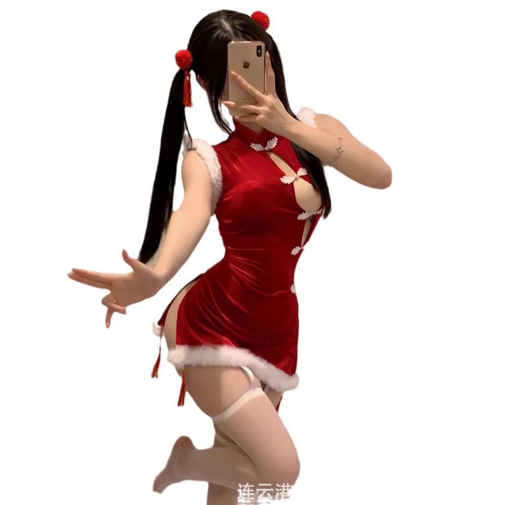 Christmas lingerie sexy pure lust abstinence erotic clothes women's red cheongsam uniform pajamas