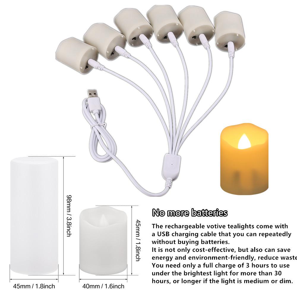 Rechargeable Flameless Votive Candles with Timer Remote Flickering LED Tea Lights with USB Charging Cable Electric Xmas Candles