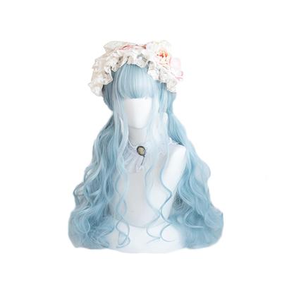 Akixen Perücke Lolita Lange Locken Twintails Blaue Perücke Hellblauer Haifisch-Song Harajuku-Stil Kleines Gesicht Hitzebeständig Cosplay Haarnetz Mode-Event Halloween