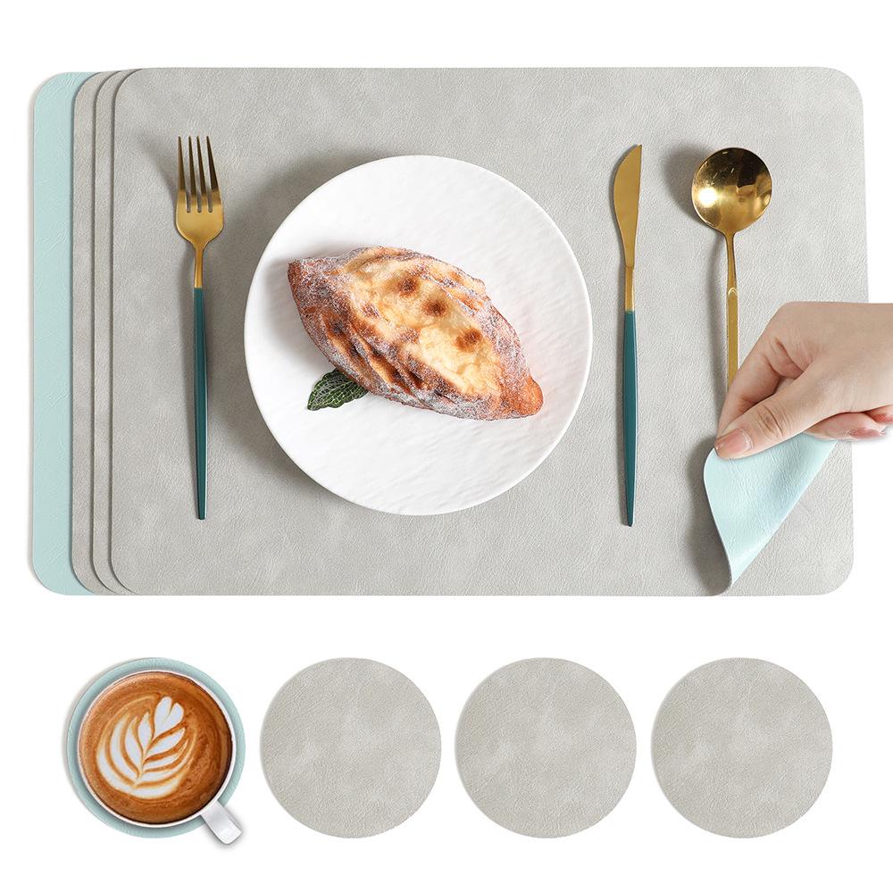 Nordic Cowhide Leather Dual-Color Square Placemat - Heat-Resistant, Luxury Dining Table Mat.