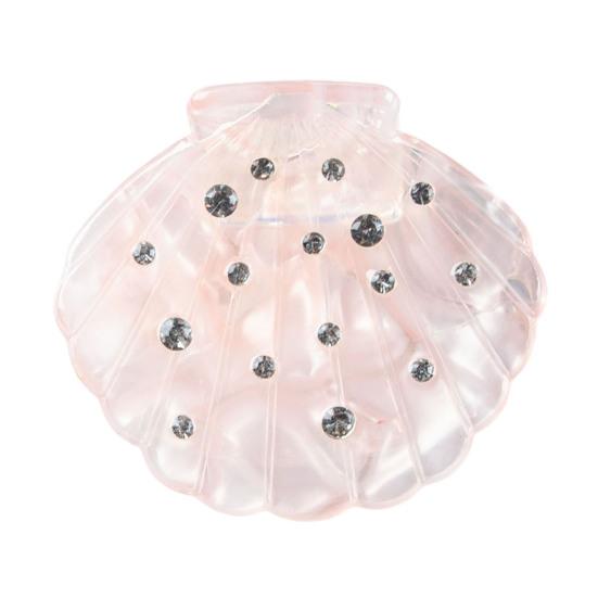 Hair Claw Shell Shape Rhinestones Inlaid Hair Clip Anti-slip Teeth Strong Grip Acrylic Small Hair Clip Styling Hair Accessory